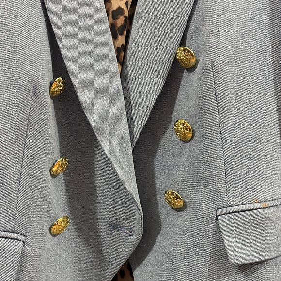 Veronica Beard Miller Light Blue Blazer with Gold Buttons - Picture 3 of 5